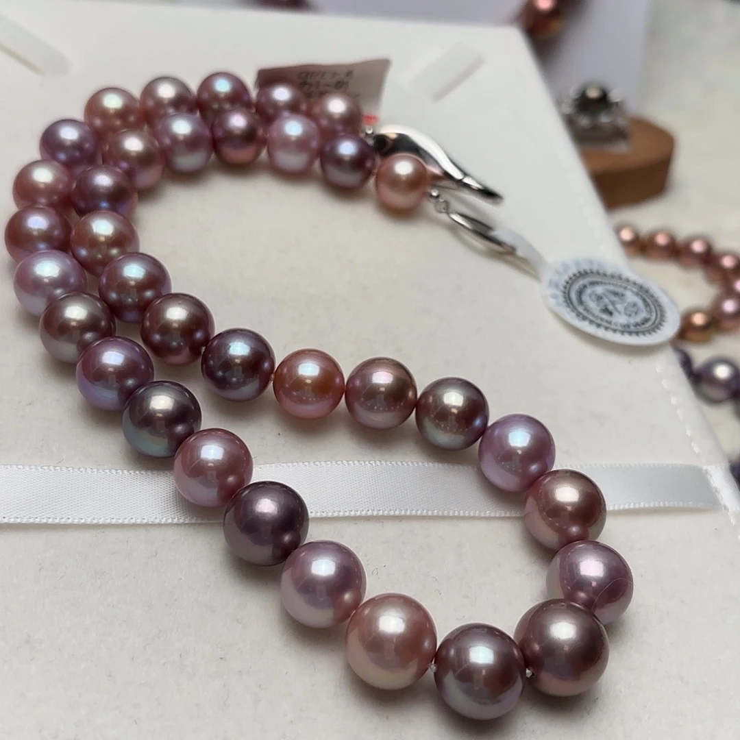 银S925镶嵌淡水珍珠颈饰11-14正圆莫兰迪配色