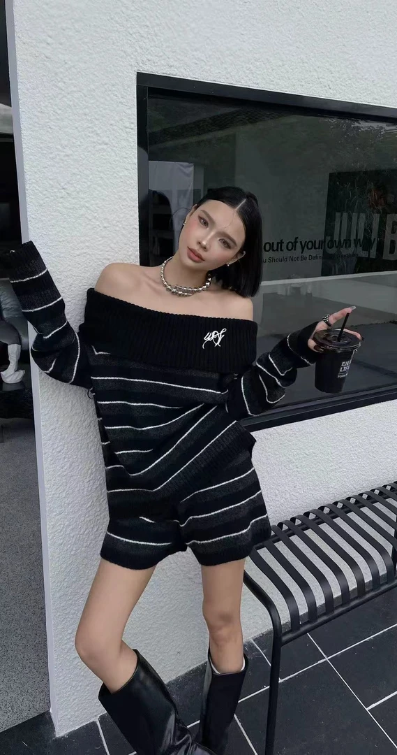 显瘦高腰长袖设计师慵懒风时尚套装休闲风卫衣