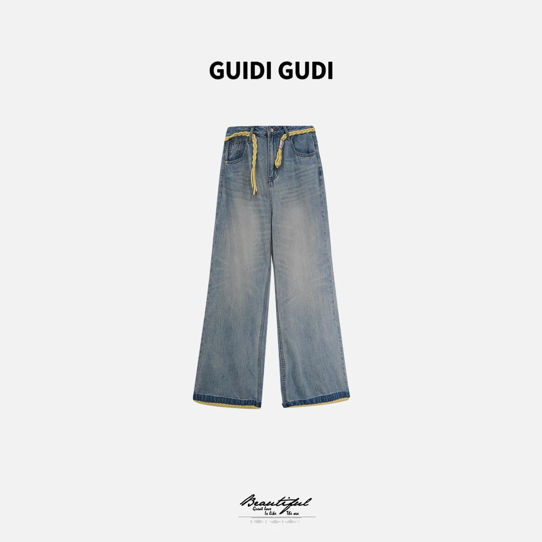 GUIDI GUDI【故事线】重工水洗休闲牛仔裤 /黄加蓝