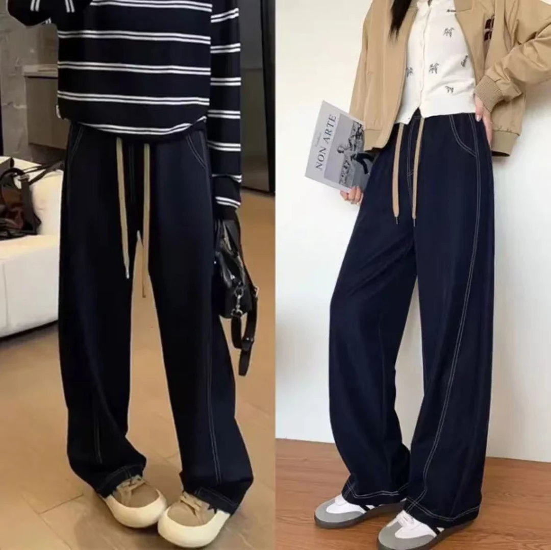 2025春季新款大码百搭宽松显瘦明线高腰弯刀阔腿香蕉裤休闲牛仔裤