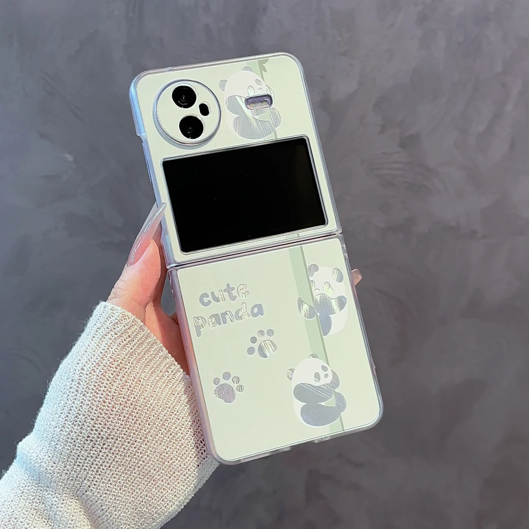 适用【VIVOXFLIP】cute熊猫支架羽纱折叠机高品质清新手机壳女