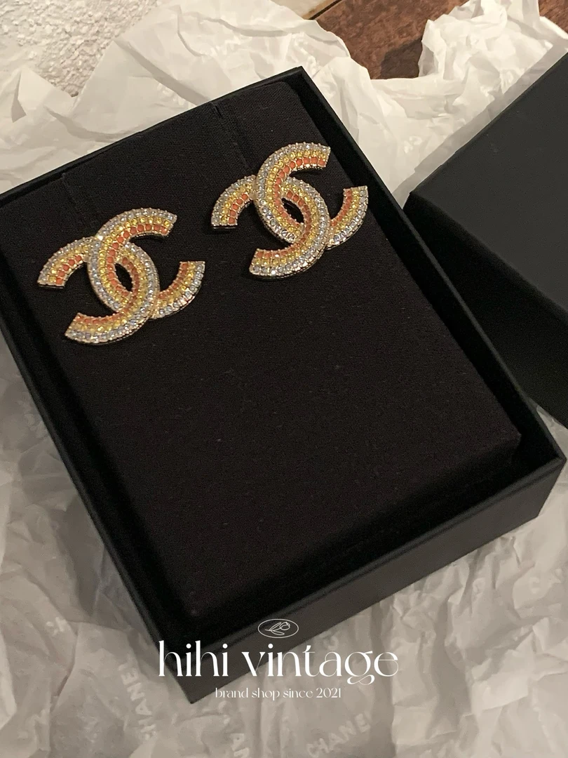 99新 Chanel/香奈儿 Chanel 23C 多彩双C镶钻耳钉/12293914
