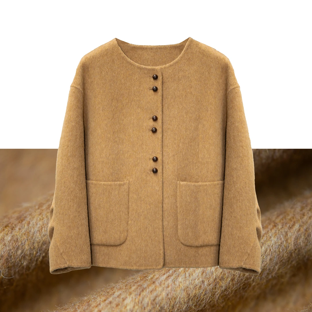 2025新款春季小香风高端定制宽松百搭休闲时尚双面短款羊毛大衣