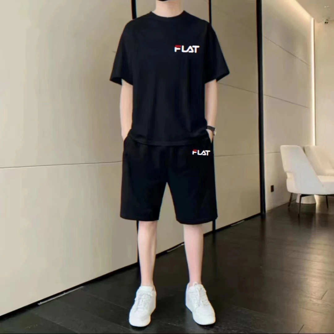 裴乐旗舰夏季新款裴乐运动套装男士短袖休闲T恤速干短裤纯棉两件