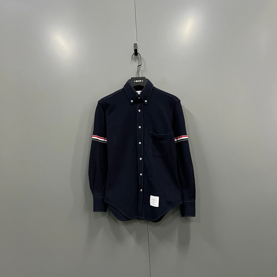99新 THOMBROWNE (ll) 藏青色袖标条纹衬衫 2码/018002