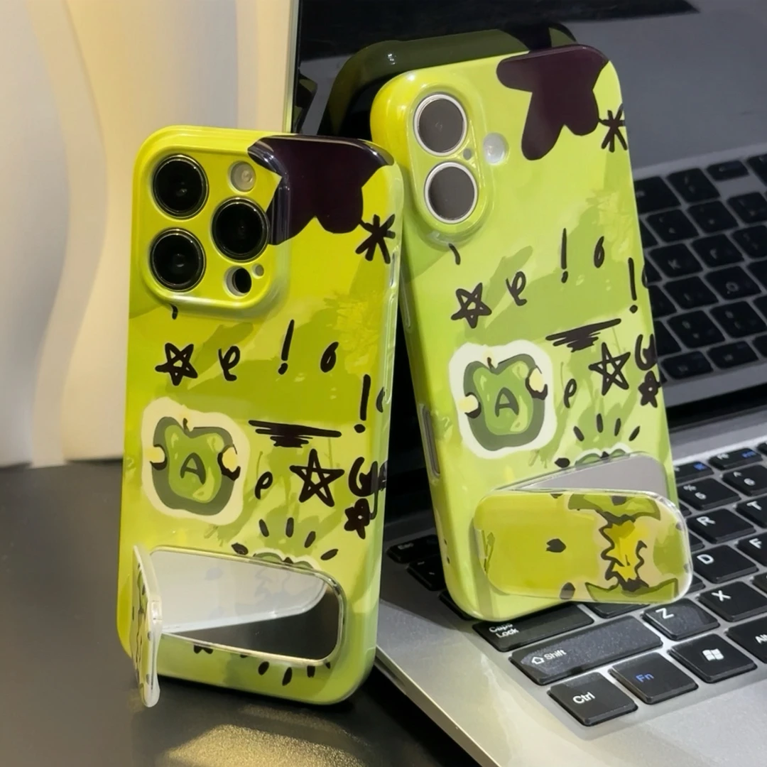 青苹果果核镜子支架适用苹果16promax手机壳14华为vivo小米15oppo