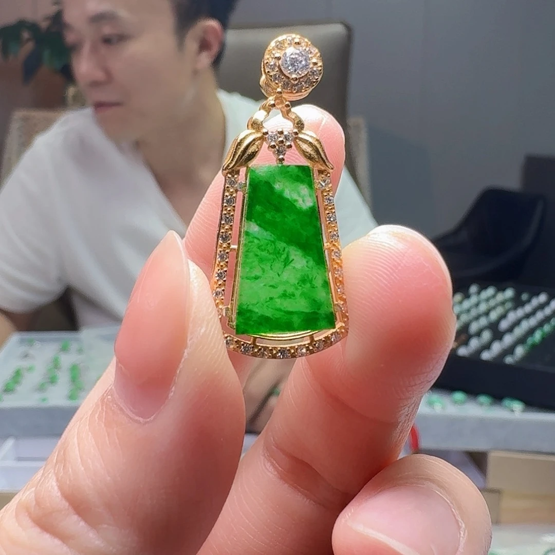 翡翠银S925镶嵌吊坠(不含链)天然