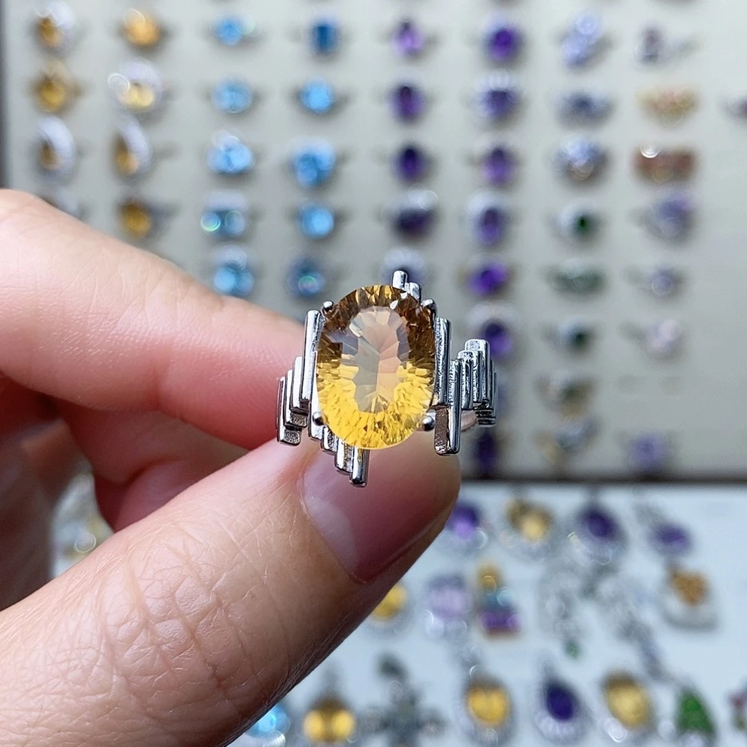 黄晶戒指银S925镶嵌一物一证