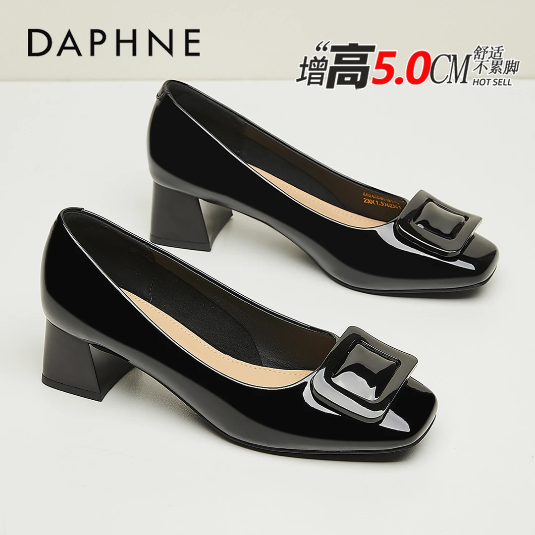 达芙妮软羊皮法式粗跟单鞋2025新款秋季女鞋配裙子气质黑色高跟鞋