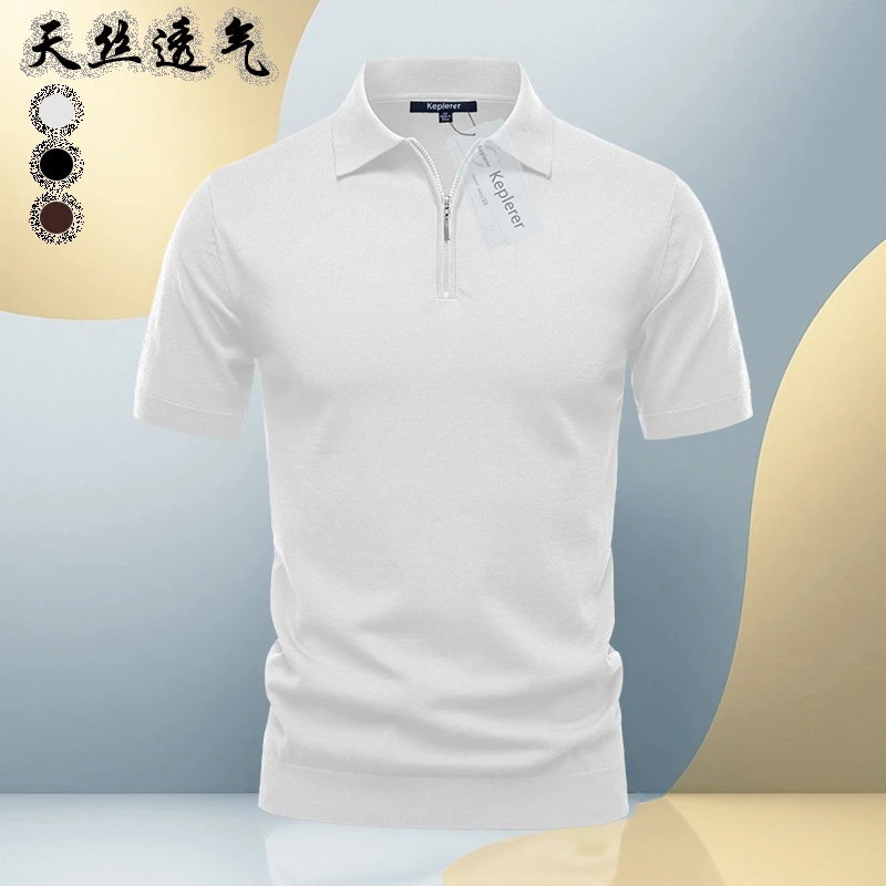 夏日热销男士薄款针织衫高端爆款天丝修身痞帅百搭透气速干polo衫
