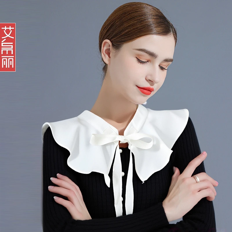 荷叶边蝴蝶结假领子女士秋冬百搭衬衫翻领花边系带装饰毛衣领百搭