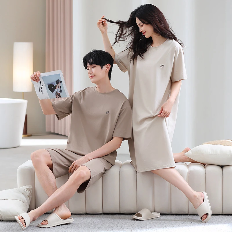 夏季情侣男女款家居服宽松休闲纯色简约睡衣