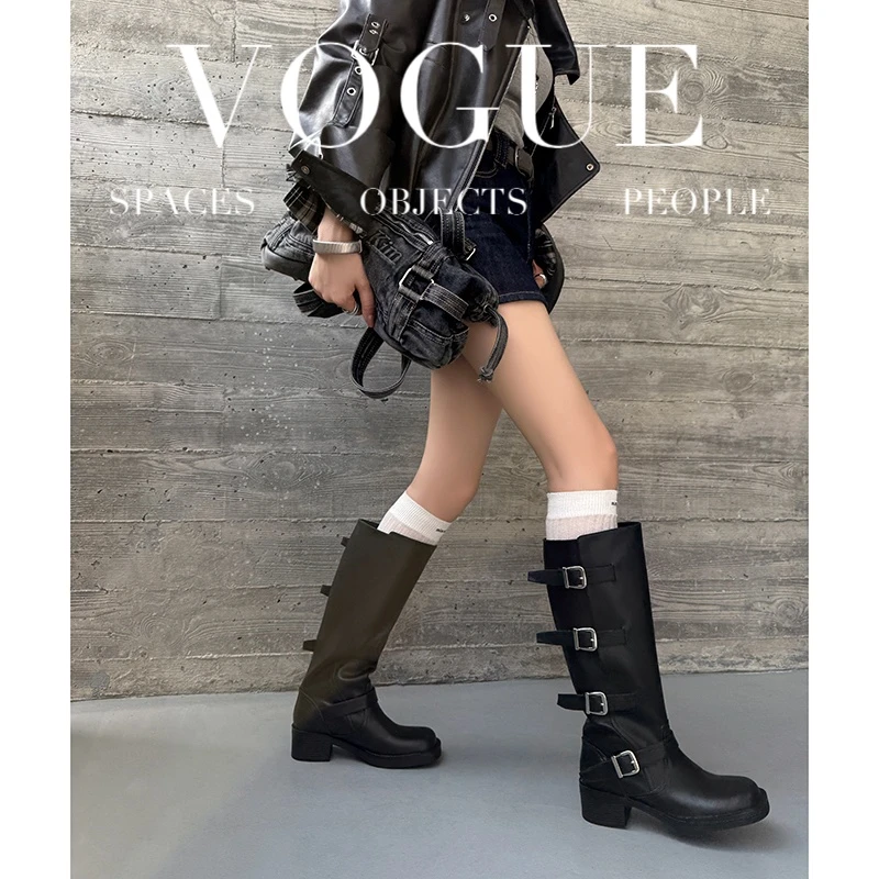 小个子瘦腿靴2025秋冬季新款真皮高筒女靴子中跟骑士靴长筒瘦瘦靴