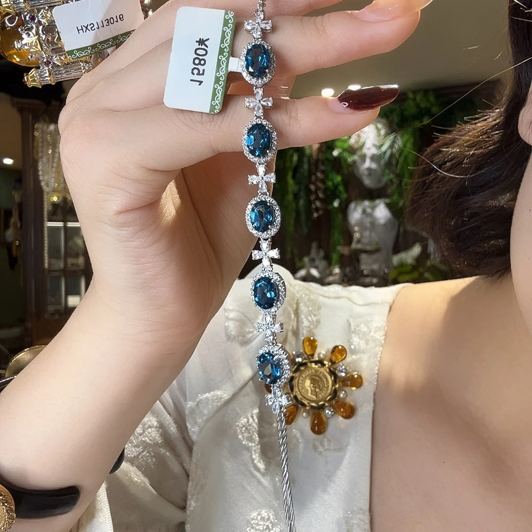 琉璃铜合金合金伦敦蓝珠宝感手链