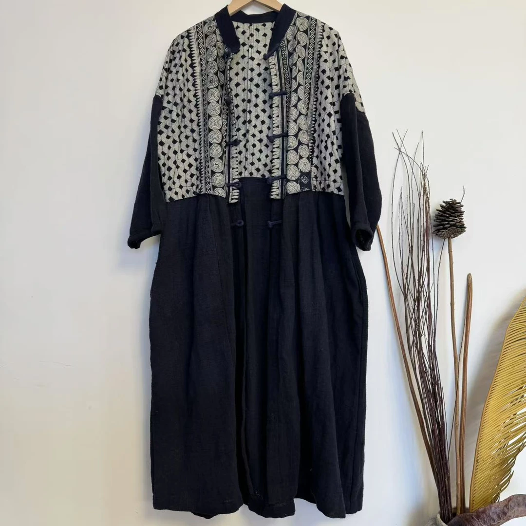 妤然民族风老蜡染手绘手织布休闲外套宽松设计款百搭外女土布外套