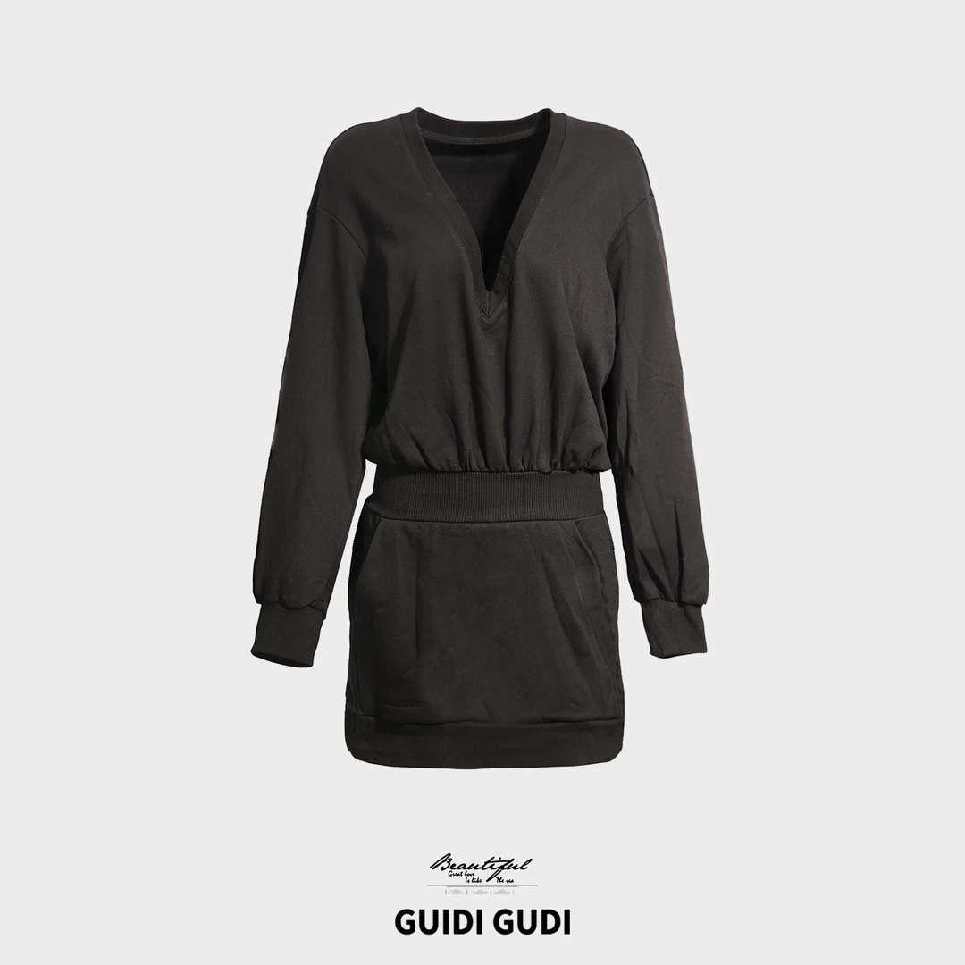 GUIDI GUDI【奖励】气质休闲女人味长袖连衣裙/黄加蓝