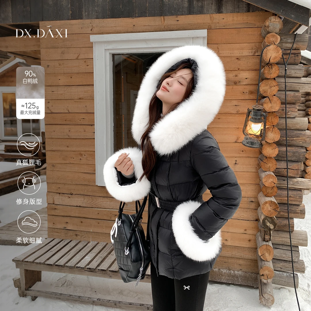 代大喜【芬兰雪夜】加绒加厚狐狸毛连帽90白鸭绒羽绒服冬季新款外套