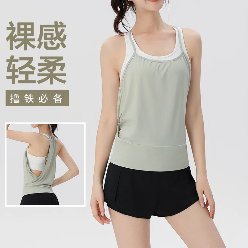 夏季运动瑜伽服背心上衣女宽松薄款外穿健身服速干裸感短袖罩衫