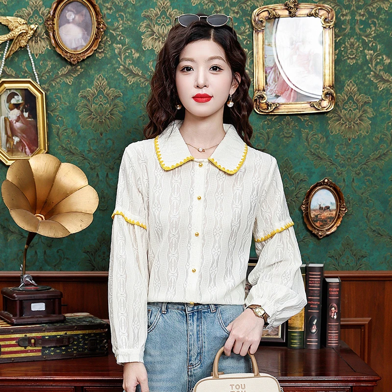 减龄气质小众秋季洋气娃娃领灯笼袖气质百搭显瘦时尚复古长袖衬衫