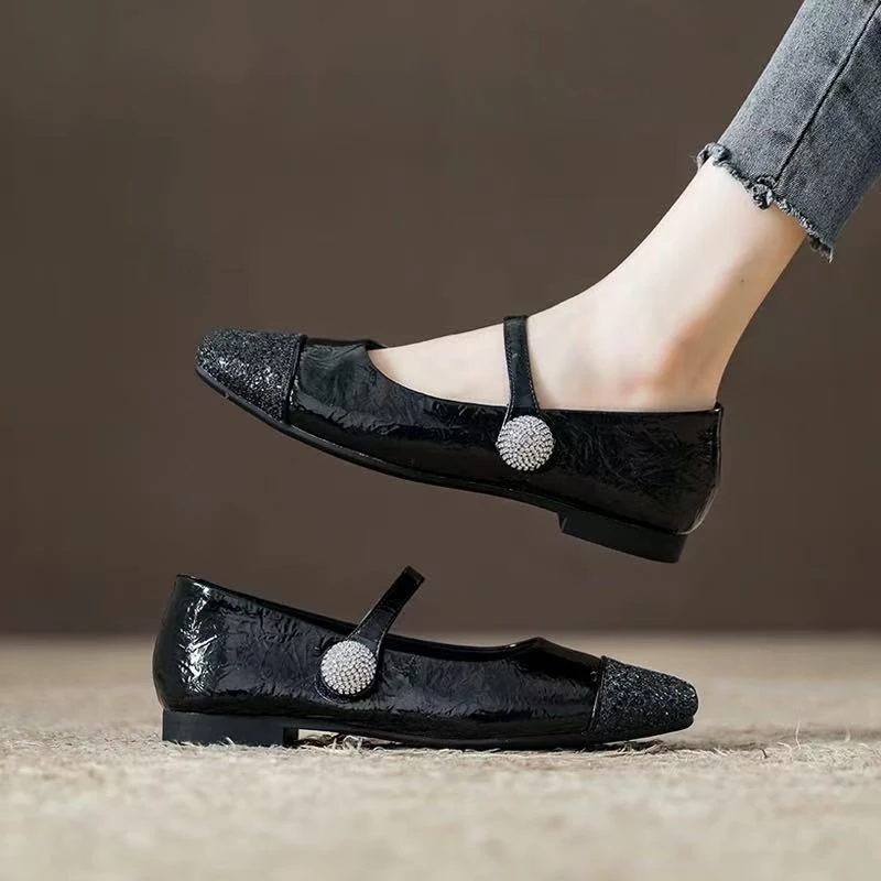 C4753  黑色  时尚舒适低跟方头浅口玛丽珍女单鞋