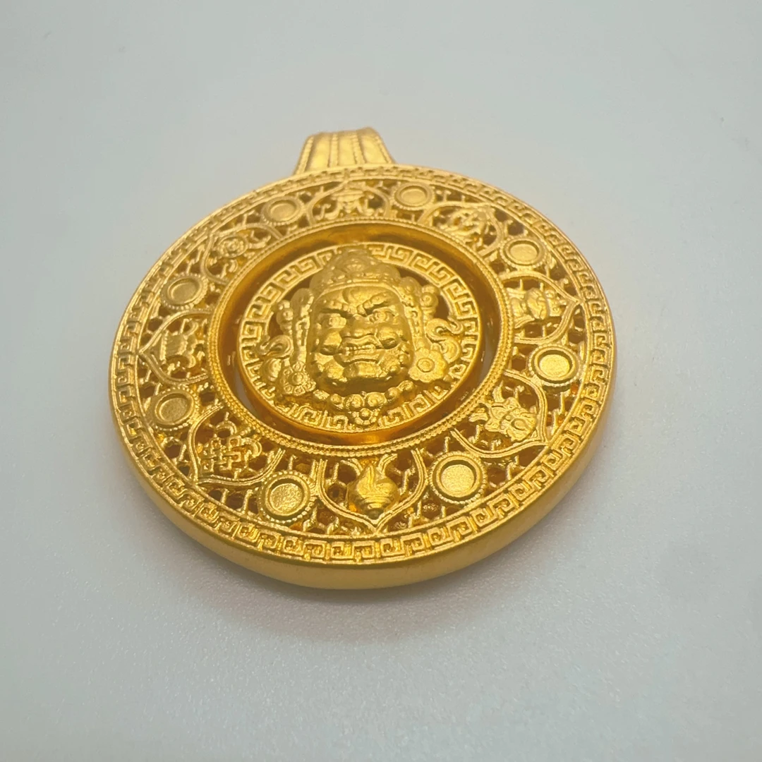 足金999黄财神福字大八宝罗盘吊坠