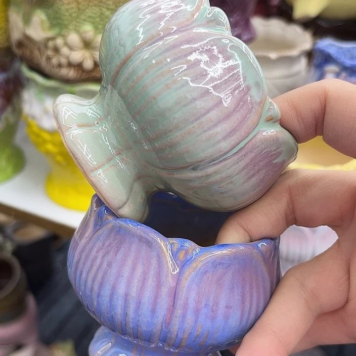 多肉绿植陶瓷花盆9.9包邮，有孔