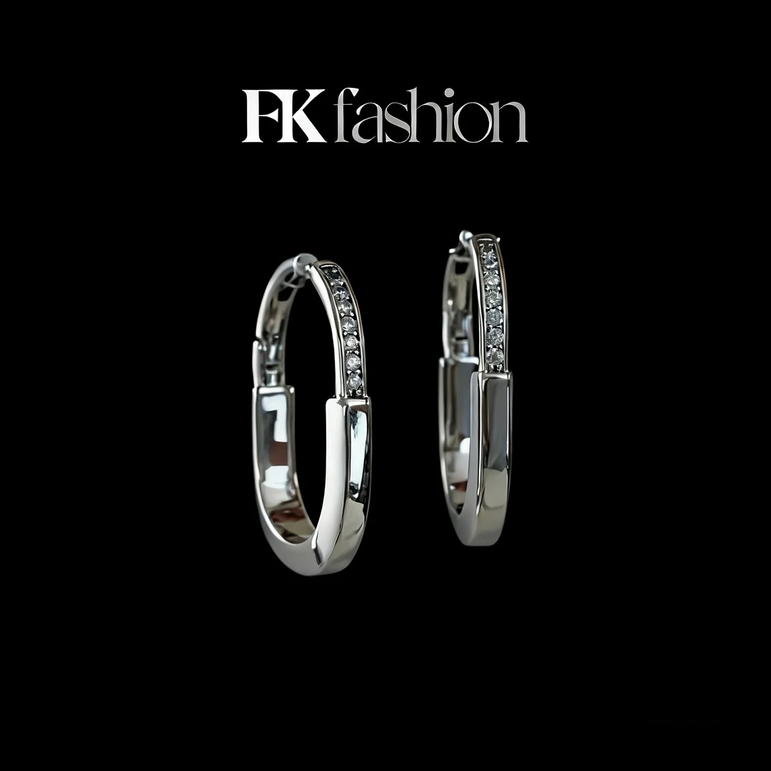 镶锆方型耳圈小众气质通勤耳扣女百搭轻奢