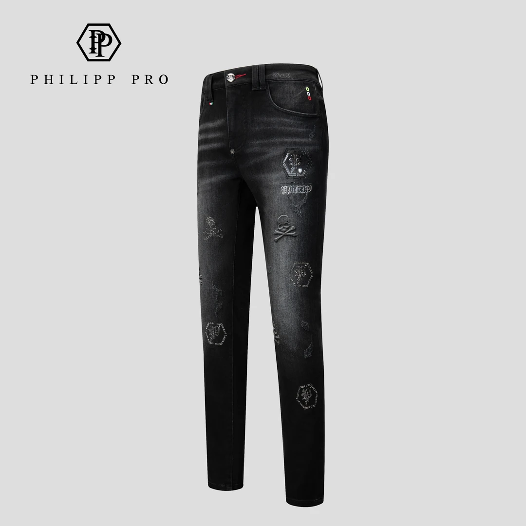 PHILIPP PROPLEIN男士高端春夏牛仔裤子弹力潮流个性黑色修身直筒