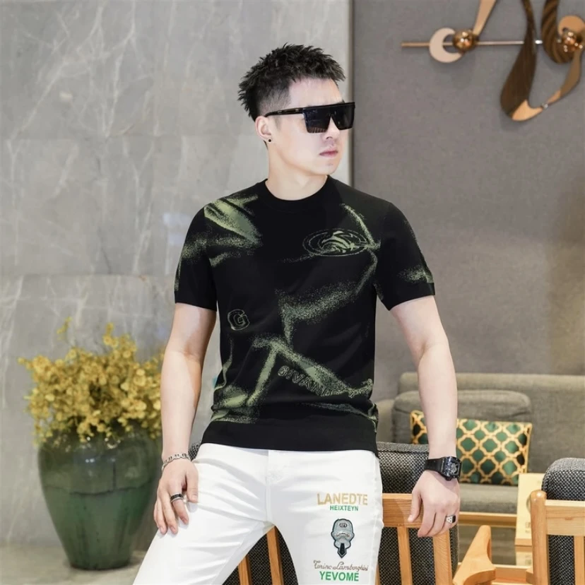 短袖男款爆款2025新款夏季男士凉感高档渐变设计师男装高级感T恤