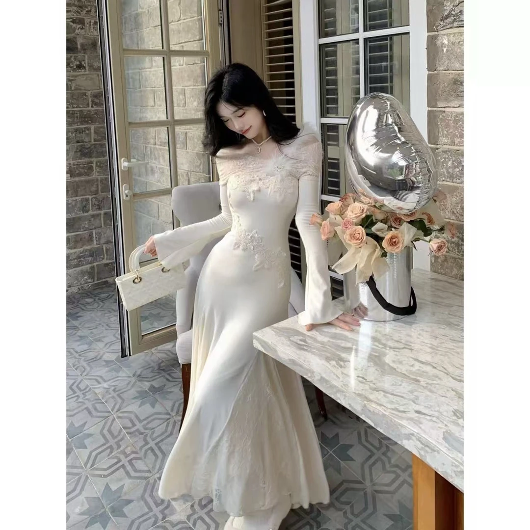 Blovelan烟纱雅梦 纯欲温柔羽毛拼接蕾丝亲肤鱼尾大码半身裙