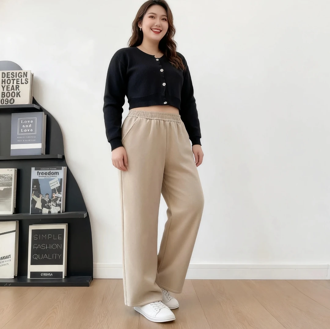 秋冬珠地大码休闲直筒裤加肥加大保暖加绒裤250斤高腰休闲裤子女