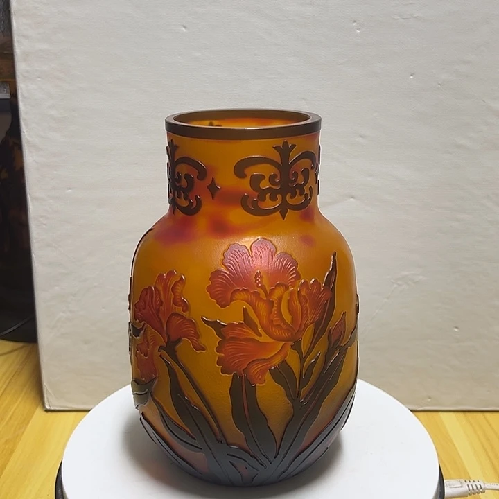 鸡油黄雕刻花瓶花器高22口8