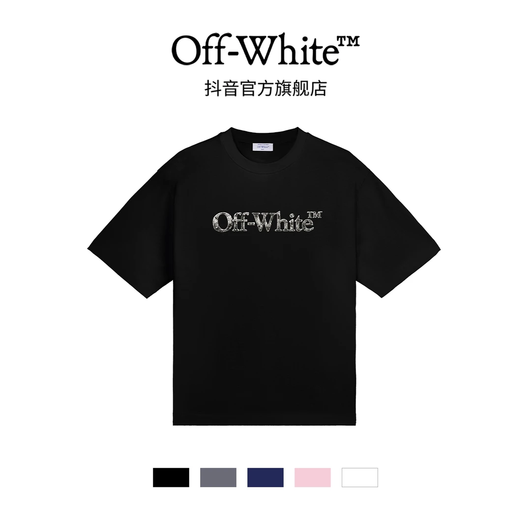 OFF-WHITESS2街头复古做旧石纹品牌字母轻奢T恤OFFTEGLOG504Q