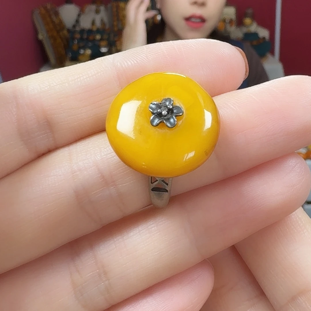 蜜蜡银S925镶嵌手链戒指