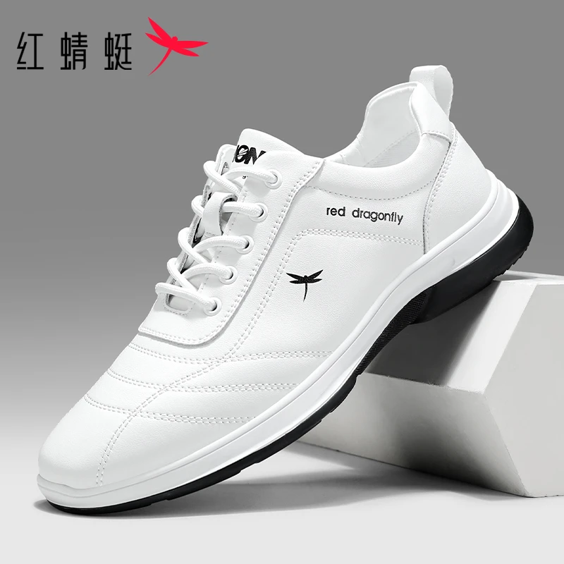 红蜻蜓男鞋春秋新款真皮运动休闲鞋男士软底百搭增高小白鞋旅游鞋