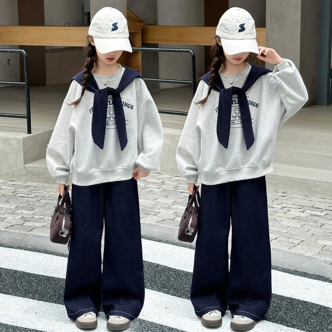 女童秋装套装2025新款中大童网红潮款小女孩春秋季休闲卫衣两件套