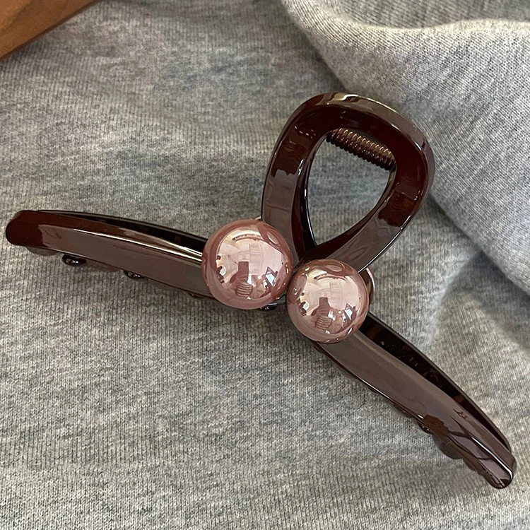 原版PC复古咖色珠珠新款大号鲨鱼夹发夹后脑勺抓夹刘海氛围上班族