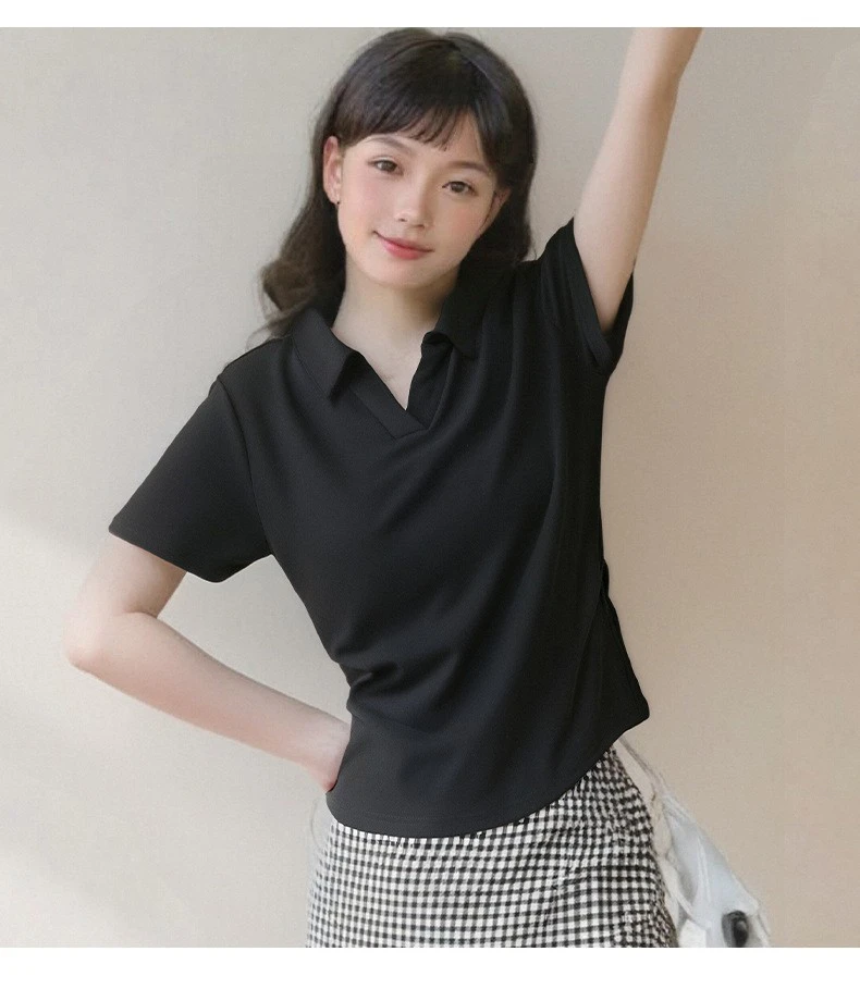 短款短袖卡通动漫字母刺绣POLO衫百搭夏季日系休闲风