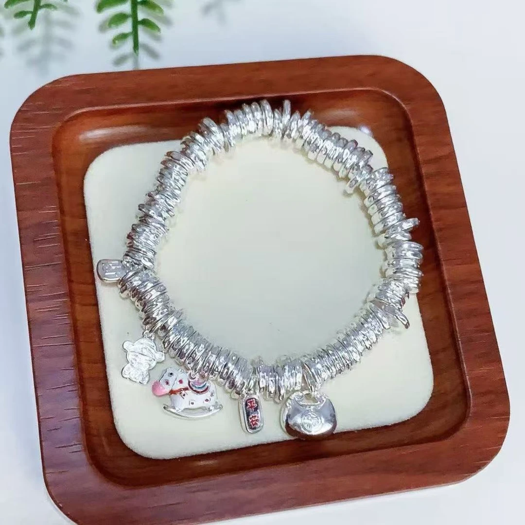 足银手链 足银999木马盘缠手链招财纳福岁岁今朝胖福手串