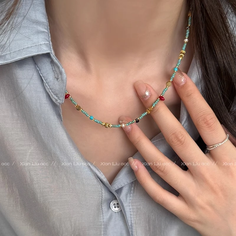 钛钢项链 小众吊坠太阳项链女2025新款高级感复古串珠锁骨链夏季