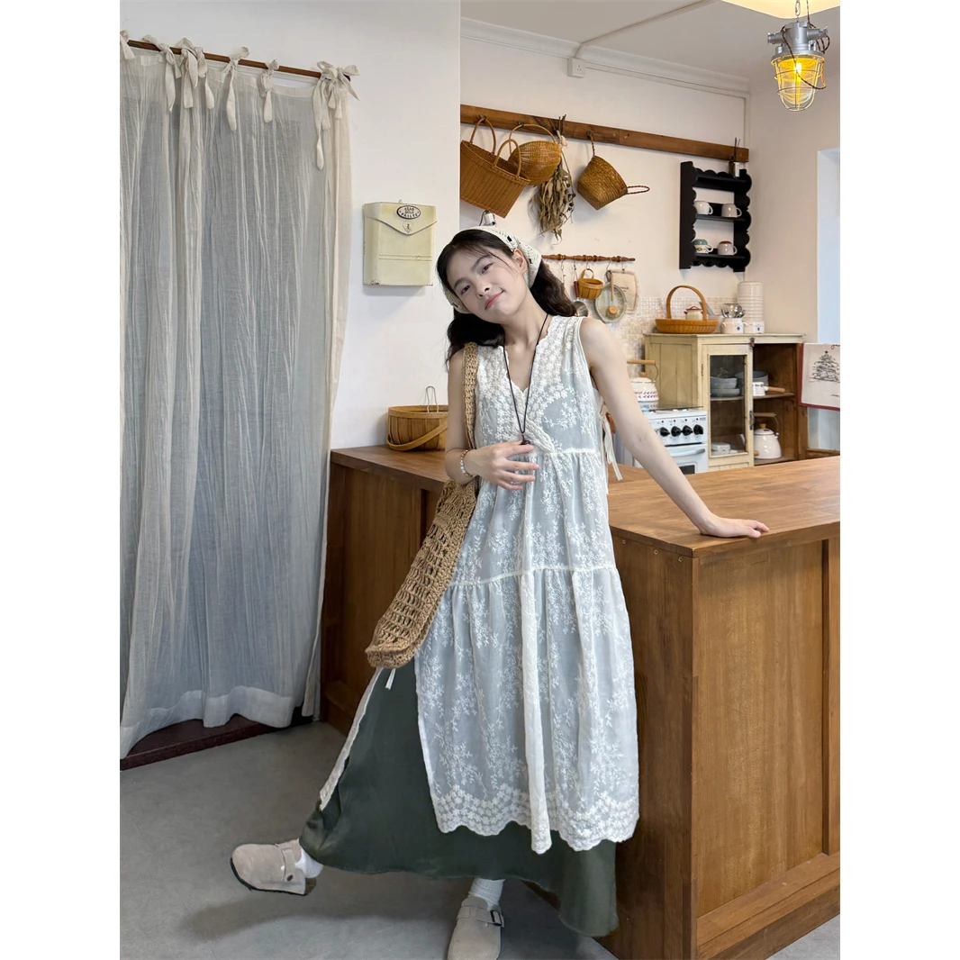 实拍 蕾丝花边罩衫裙＋内搭吊带裙甜美气质温柔显瘦时尚收腰夏装