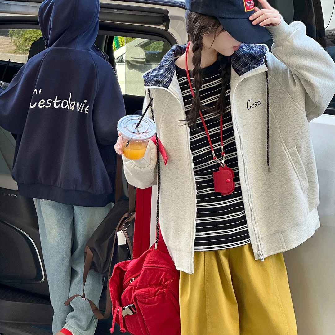 女童外套春秋款2025新款儿童洋气时髦女大童秋装连帽开衫卫衣儿童