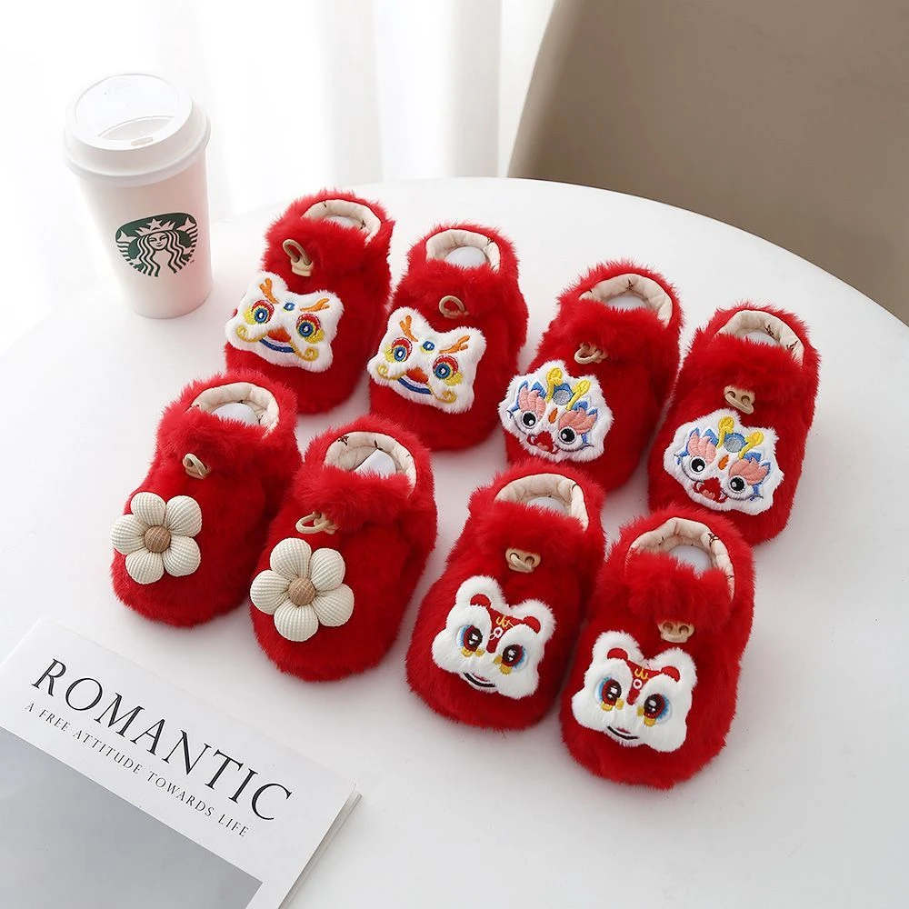 婴儿鞋子秋冬季男女童小月龄婴幼儿龙年宝宝毛绒鞋保暖鞋袜防掉跟