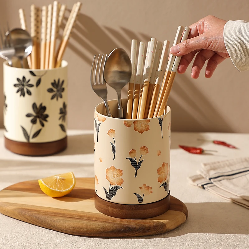 台面筷子筒家用陶瓷筷子收纳盒可沥水高端筷子笼高颜值厨房筷子架