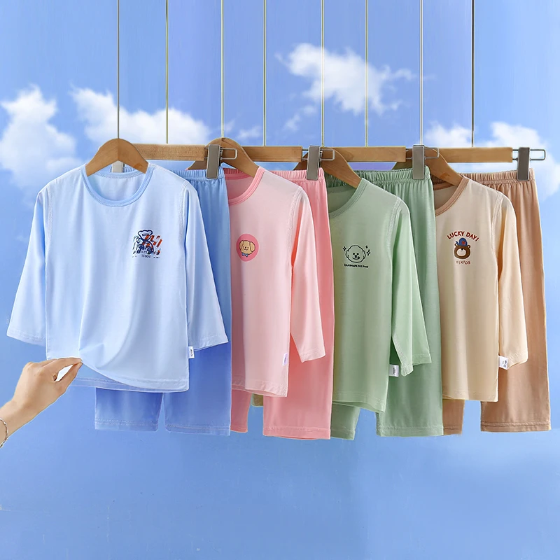 新款儿童优可丝套装男童女童夏季两件套可爱宝宝休闲洋气睡衣套装