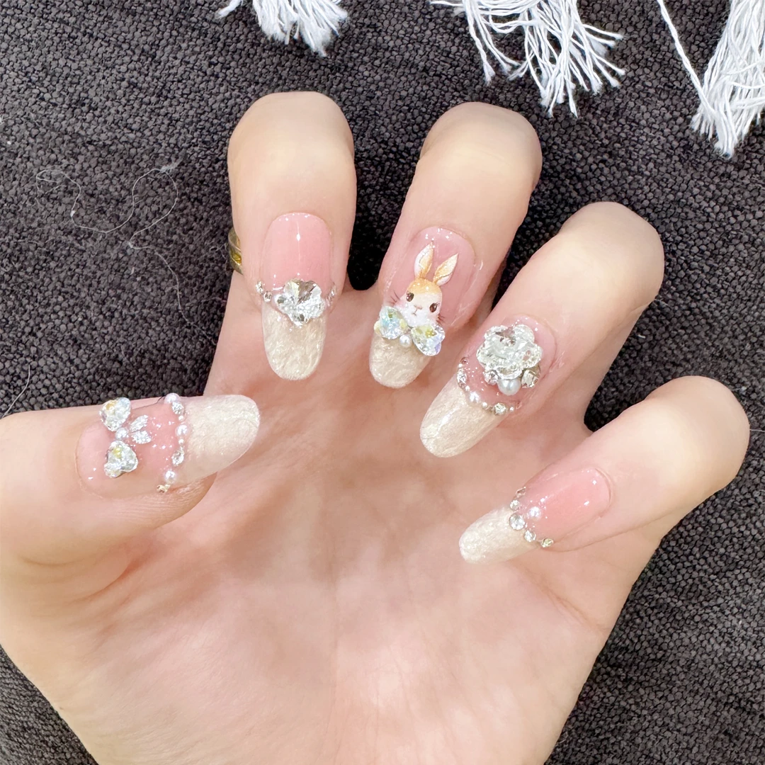 【可可兔】现货-纯手工穿戴甲多巴胺猫眼美甲