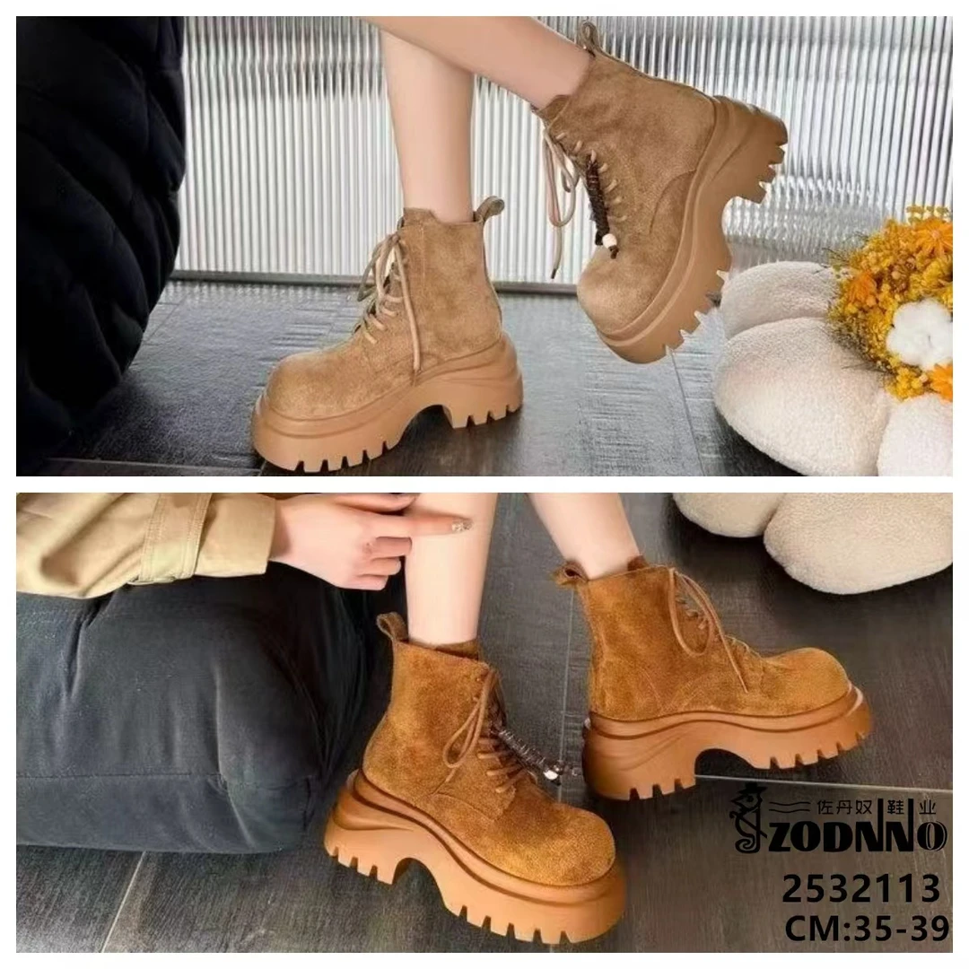 ZODNNO新款橡胶底秋季交叉绑带马丁靴高帮靴时尚百搭女靴
