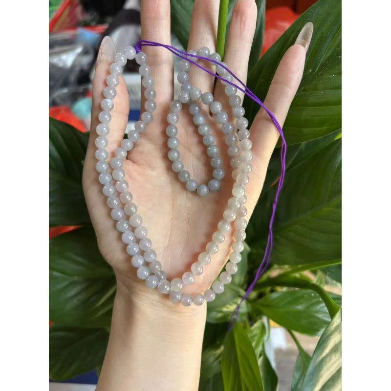 D168 天然和田玉烟紫长链 拍一发一多样性发其一