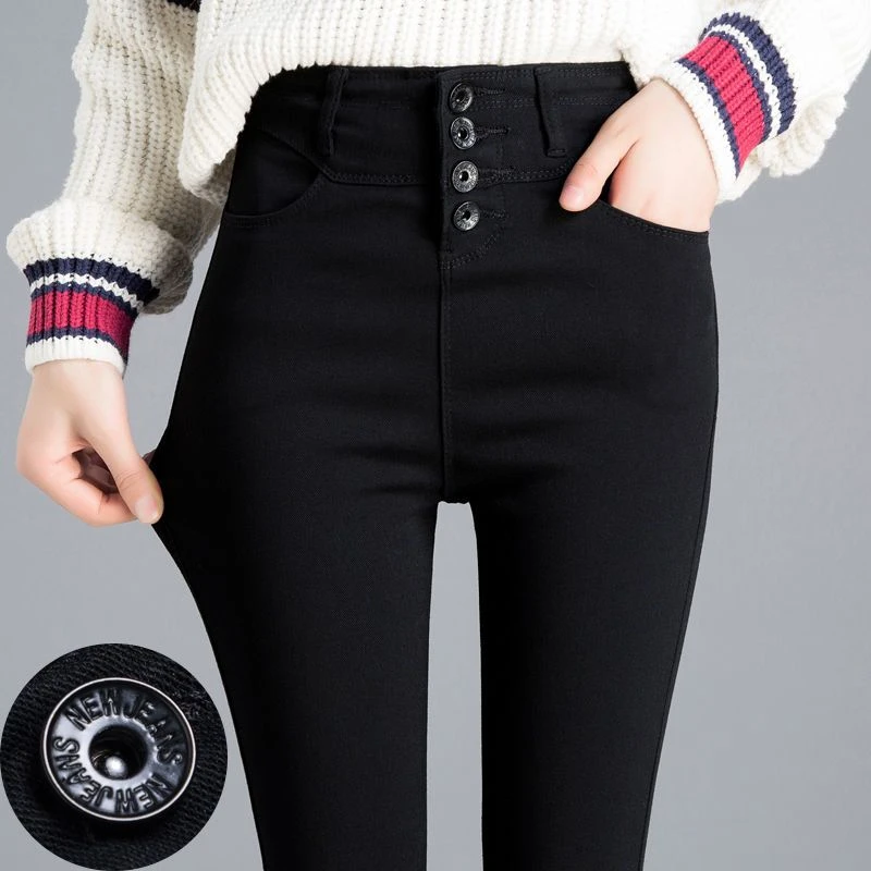 【福利品】黑色裤子女小脚女款高腰春秋打底裤女外穿弹力小黑裤