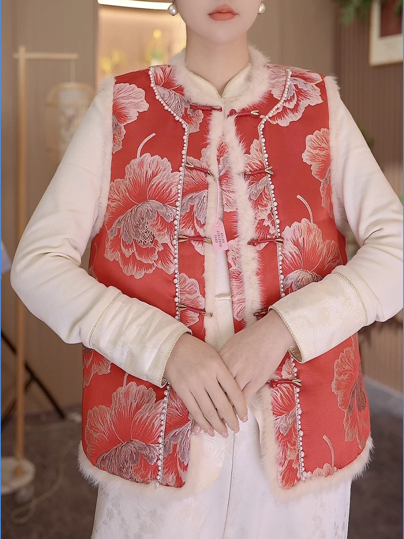 新中式加棉新款气质女装马甲加厚女士马甲2024D8767-桃桃